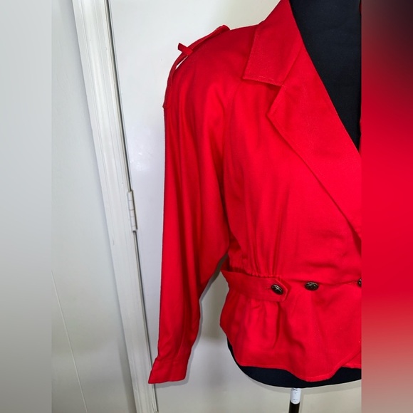 VINTAGE Red Women's Jacket with Cinched Waist and Buttons - Picture 8 of 14